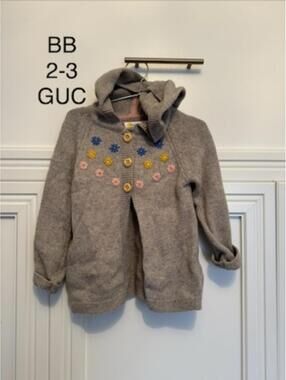 Baby Boden Toddler Hooded Cardigan Sweater with Floral Embroidery 2-3 Years